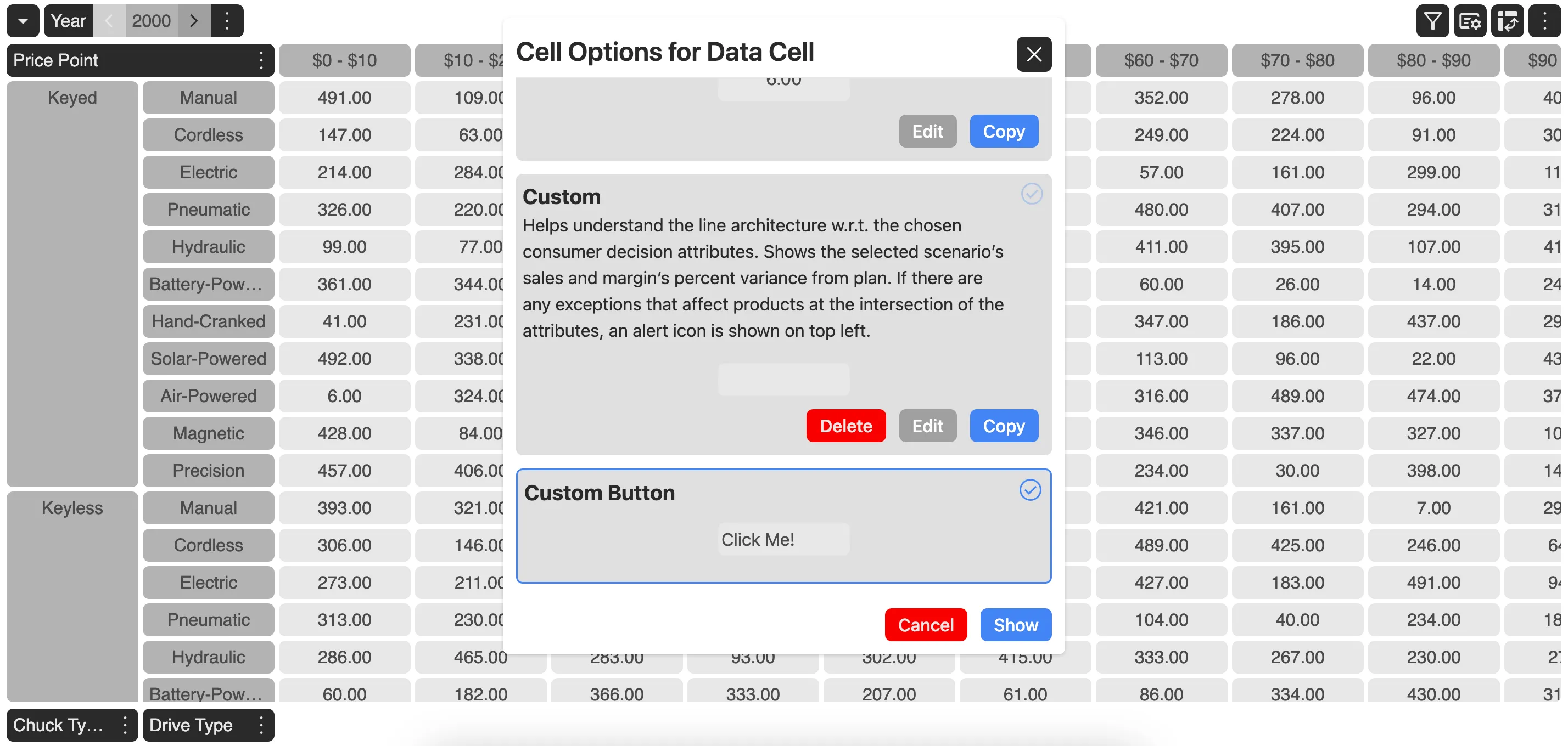 Custom Cell Options